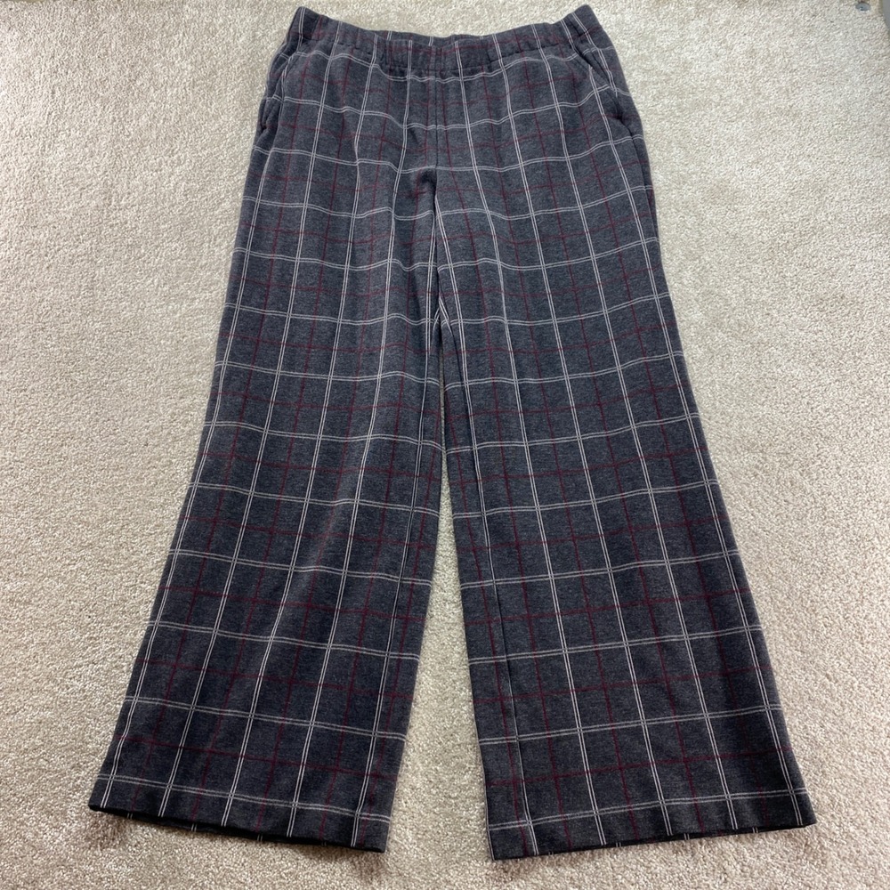 J. Jill Pants Womens Large Grey Plaid Ponte Full Leg Pull On Trouser